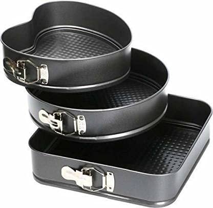 Sajag Non Stick Cake Baking Moulds Set of 3 Black 10 9 8 Steel Cake Square Round and Heart Shape Making Tray 3 Pcs Black - Image 3