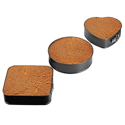 Sajag Non Stick Cake Baking Moulds Set of 3 Black 10 9 8 Steel Cake Square Round and Heart Shape Making Tray 3 Pcs Black - Image 4