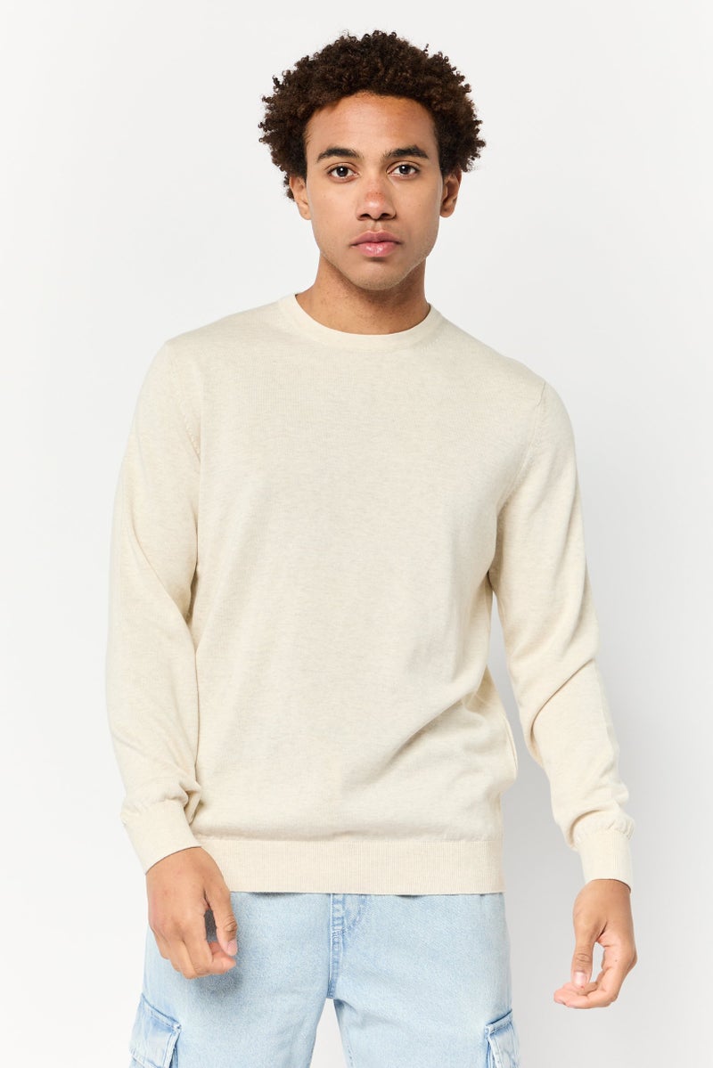 Celio Men Crew Neck Heather Long Sleeves  Sweatshirt, Cream - Image 1