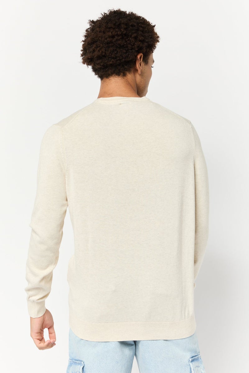Celio Men Crew Neck Heather Long Sleeves  Sweatshirt, Cream - Image 4