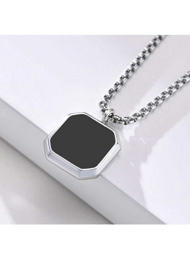 Fashion Frill Fashion Frill Men's Jewellery Black Silver Chain For Men Boys Geometric Stainless Steel Black Silver Locket Pendant Necklace Chain For Men Boys For Husband Gift Chains (Modern) - Image 4