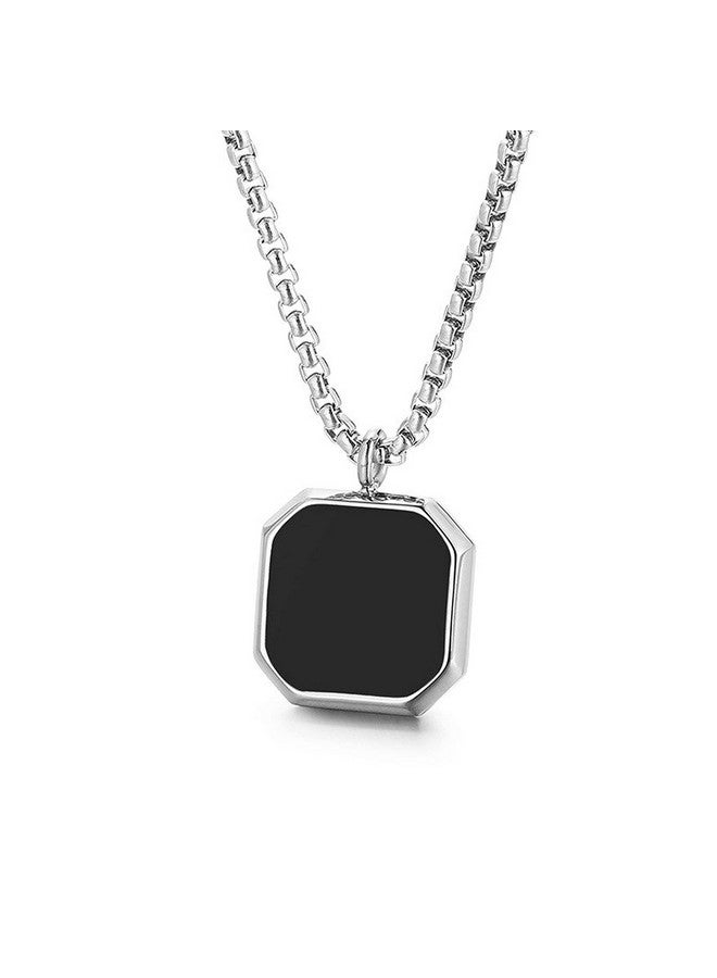 Fashion Frill Fashion Frill Men's Jewellery Black Silver Chain For Men Boys Geometric Stainless Steel Black Silver Locket Pendant Necklace Chain For Men Boys For Husband Gift Chains (Modern) - Image 1