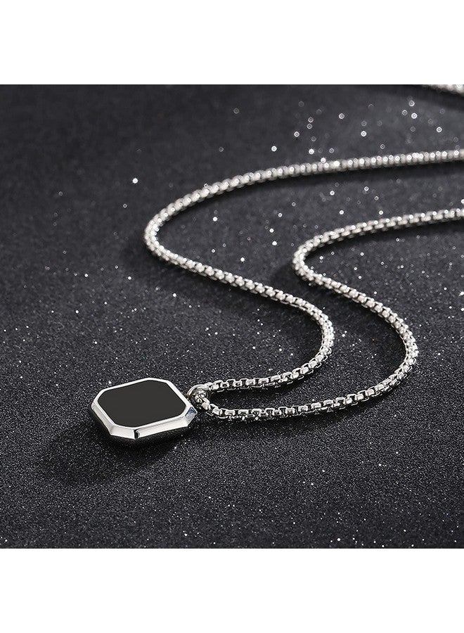 Fashion Frill Fashion Frill Men's Jewellery Black Silver Chain For Men Boys Geometric Stainless Steel Black Silver Locket Pendant Necklace Chain For Men Boys For Husband Gift Chains (Modern) - Image 2