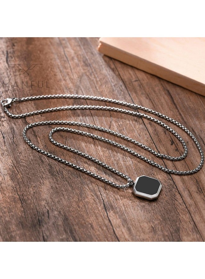 Fashion Frill Fashion Frill Men's Jewellery Black Silver Chain For Men Boys Geometric Stainless Steel Black Silver Locket Pendant Necklace Chain For Men Boys For Husband Gift Chains (Modern) - Image 5