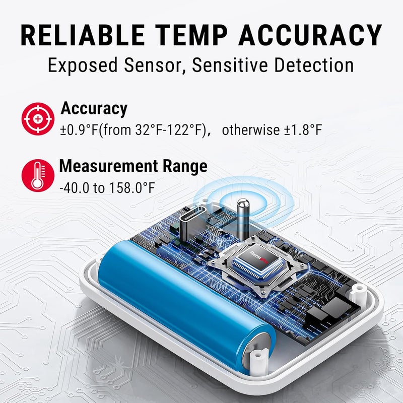 ThermoPro ترمومتر ثلاجة فريزر لاسلكي مع إنذار، نطاق 500 قدم/150 متر، دقة عالية، ترمومتر ثلاجة قابل لإعادة الشحن مع شاشة LCD مضاءة، بطارية مشمولة - Image 4