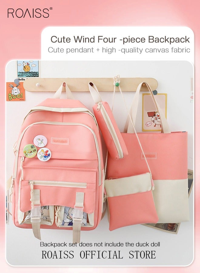 roaiss 4-Piece Set School Pink Backpack Set Large Capacity Backpack Preppy Shoulder Totes Simple Ins Style for  Primary School Student Junior High School  College Student Backpack - Image 1