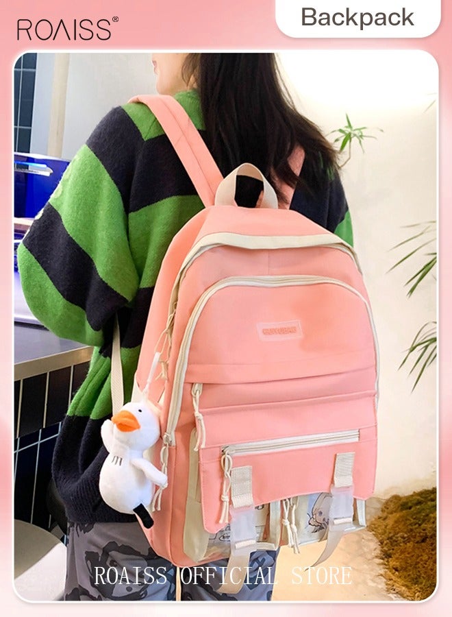 roaiss 4-Piece Set School Pink Backpack Set Large Capacity Backpack Preppy Shoulder Totes Simple Ins Style for  Primary School Student Junior High School  College Student Backpack - Image 5