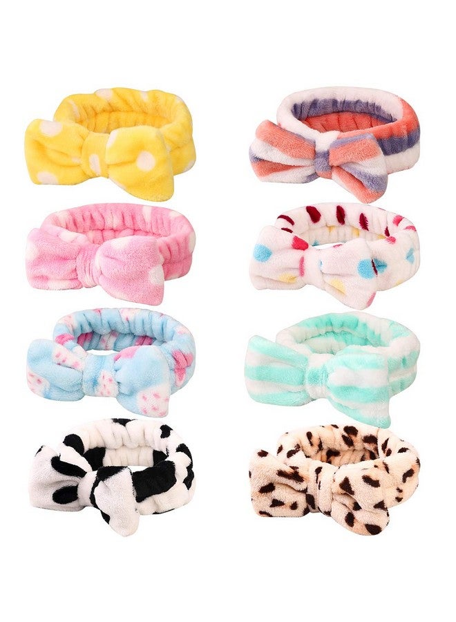 Hishexin 8 Pack Spa Bow Headbands Coral Fleece Makeup Cosmetic Headband For Washing Face Shower Terry Cloth Hair Band For Women Facial - Image 1