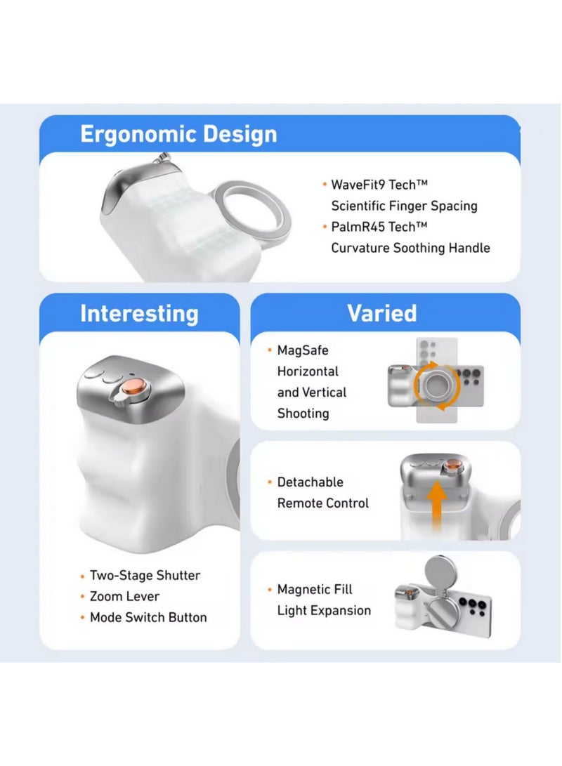 1PCS Fun Shot Magnetic Phone Camera Grip DSLR Style Shutter Handle for iPhone Android Detachable Wireless Shutter Button1/4inch Screw Mount Ergonomic Comfort Holder for Photography Vlogging - Image 4