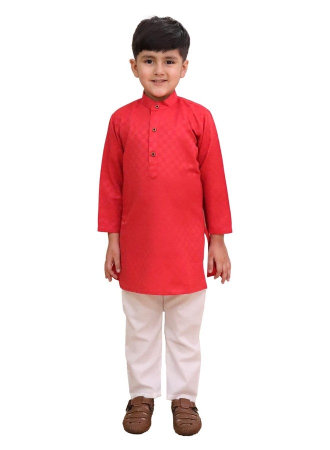 AJ DEZINES Boys Cotton Full Sleeve Red Printed Kurta Pajama Set for Kids - Ethnic wear | Special Occasion & Traditional Outfit |Boys Kurta Pyjama Set - Regular Fit (1285-RED-9) - Image 1
