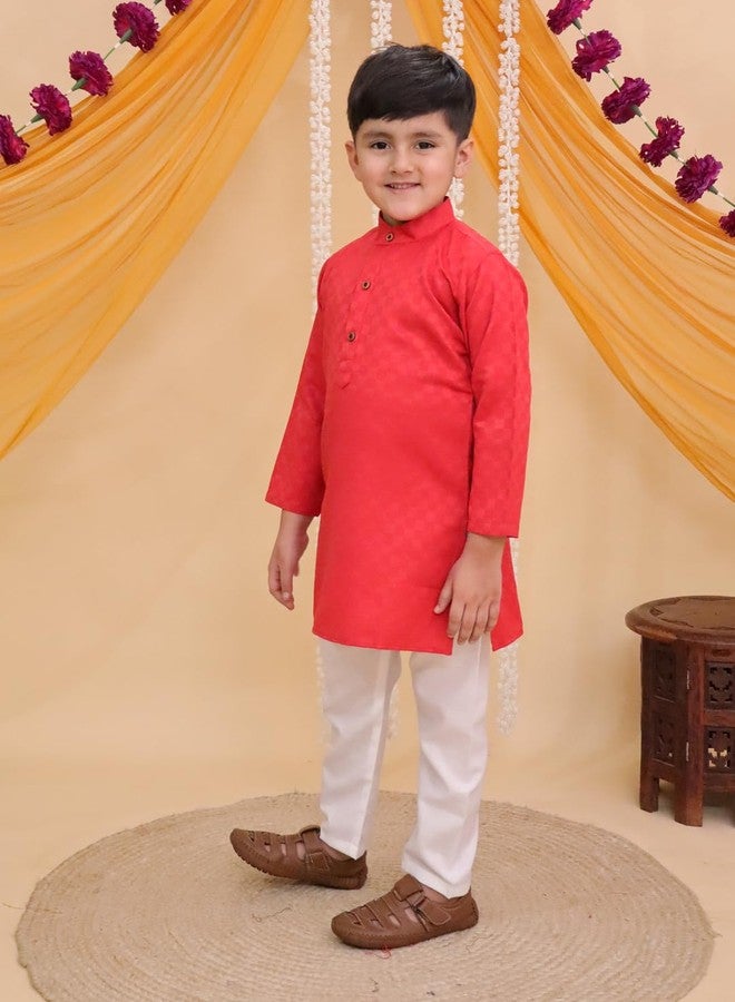 AJ DEZINES Boys Cotton Full Sleeve Red Printed Kurta Pajama Set for Kids - Ethnic wear | Special Occasion & Traditional Outfit |Boys Kurta Pyjama Set - Regular Fit (1285-RED-9) - Image 5