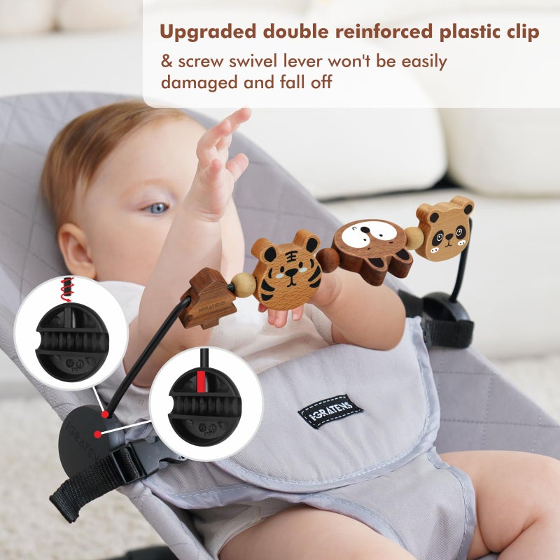 iGRATENS Baby Bjorn Bouncer Toy Bar - Toy Bar for Baby Bouncer Soft & Bliss, Easy to Attach and Remove, 360Â°Rotating Natural Wooden Toys, Exciting Design for Curious Babies, Safari Animals - Image 3
