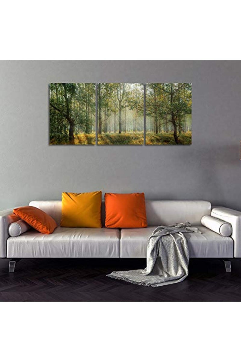 Yetaryy Forest Canvas Wall Art Decor 3 Panel Green Tree Picture Print Poster Decorative Painting Wall Art for Living Room Bedroom Office Home Decor Stretched Framed Ready to Hang - 60" Wx28 H - Image 5