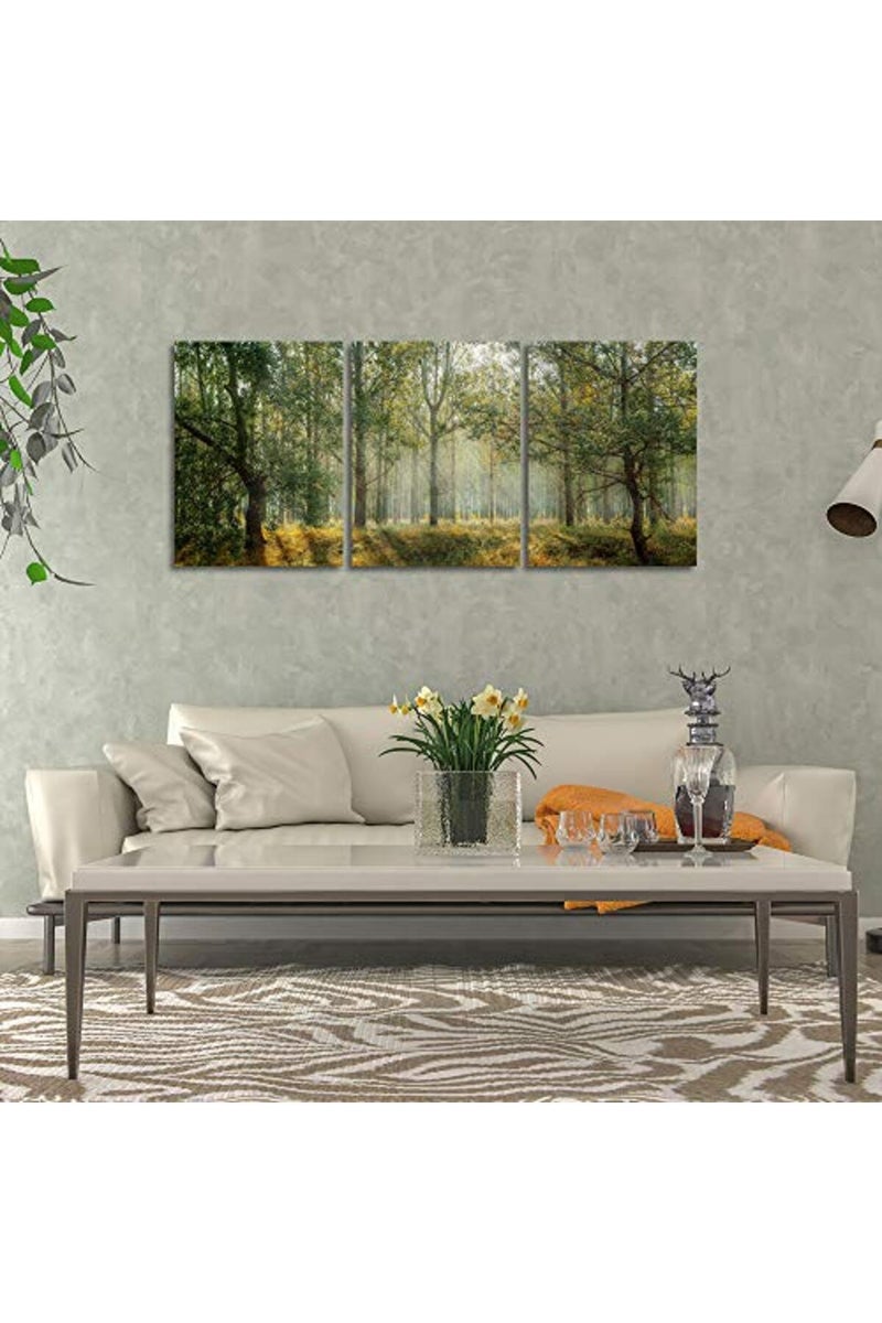 Yetaryy Forest Canvas Wall Art Decor 3 Panel Green Tree Picture Print Poster Decorative Painting Wall Art for Living Room Bedroom Office Home Decor Stretched Framed Ready to Hang - 60" Wx28 H - Image 2
