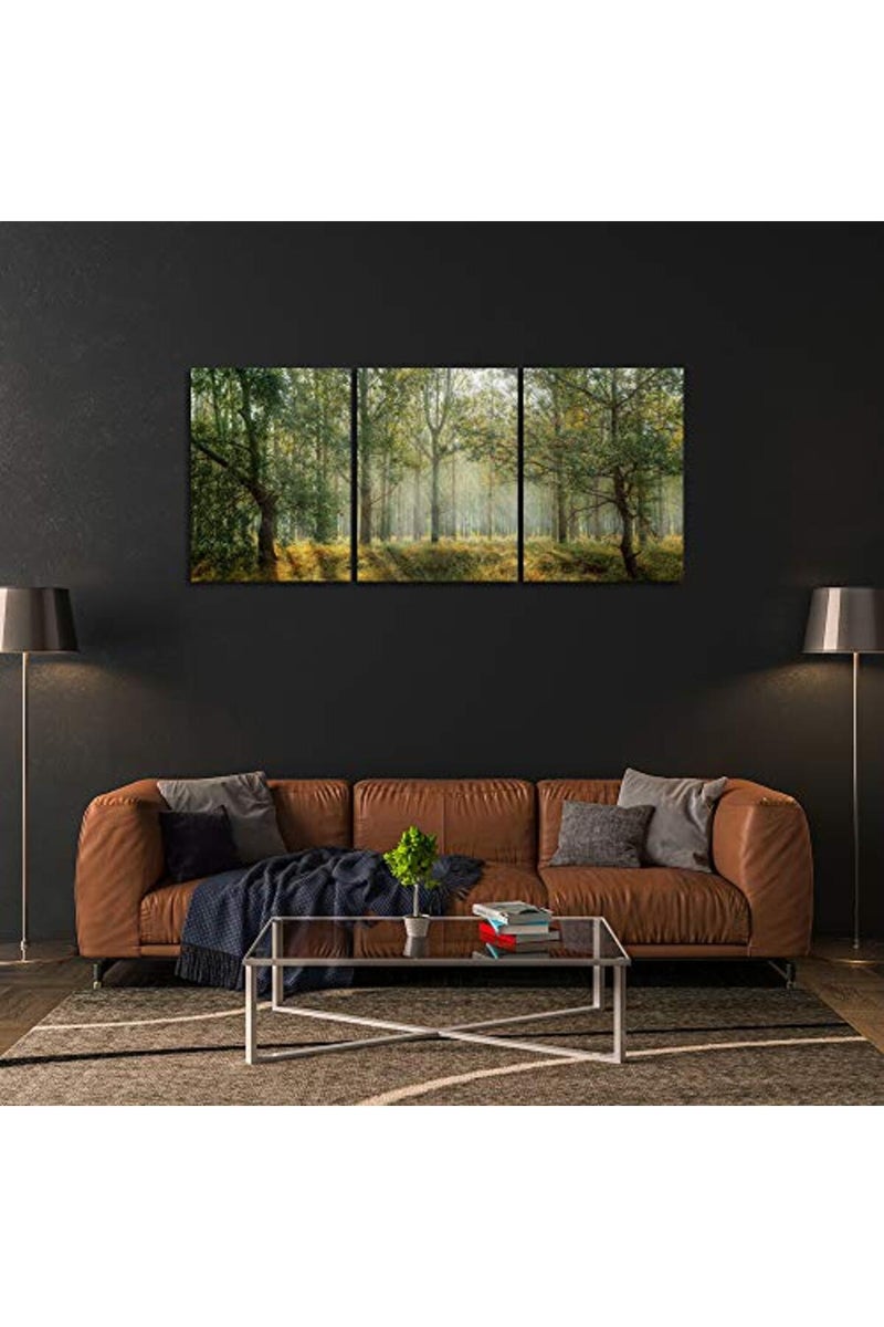 Yetaryy Forest Canvas Wall Art Decor 3 Panel Green Tree Picture Print Poster Decorative Painting Wall Art for Living Room Bedroom Office Home Decor Stretched Framed Ready to Hang - 60" Wx28 H - Image 3