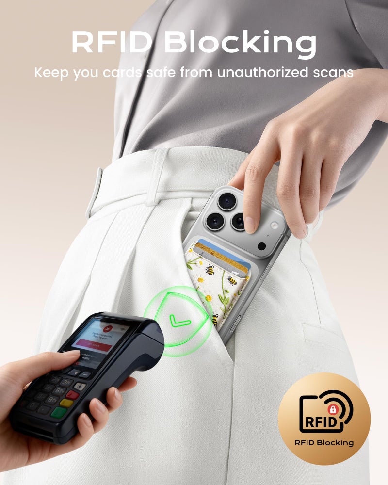 KPNEOL Magnetic Mag-safe Wallet Cell Phone Card Holder for Phone Case with Mag-Safe, Stronger Magnetic RFID Leather Stick on Phone Wallet Compatible with iPhone 17/16/15/14/13/12 Series，Daisy Color - Image 4