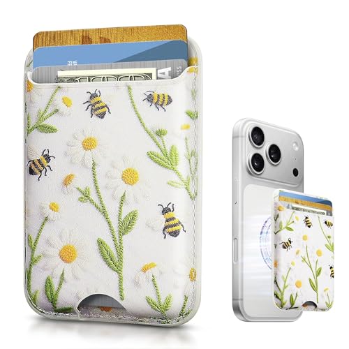 KPNEOL Magnetic Mag-safe Wallet Cell Phone Card Holder for Phone Case with Mag-Safe, Stronger Magnetic RFID Leather Stick on Phone Wallet Compatible with iPhone 17/16/15/14/13/12 Series，Daisy Color - Image 1