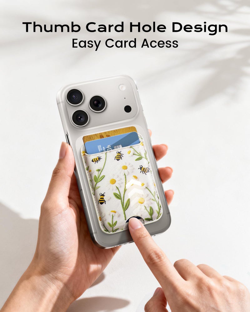KPNEOL Magnetic Mag-safe Wallet Cell Phone Card Holder for Phone Case with Mag-Safe, Stronger Magnetic RFID Leather Stick on Phone Wallet Compatible with iPhone 17/16/15/14/13/12 Series，Daisy Color - Image 3