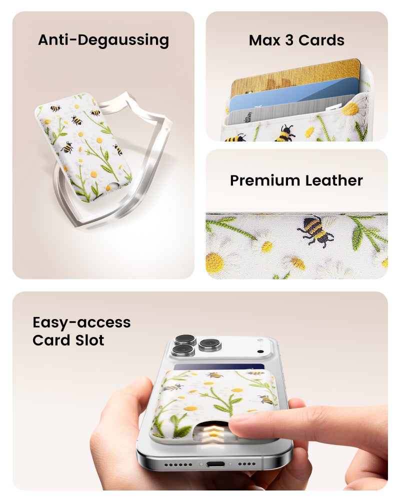 KPNEOL Magnetic Mag-safe Wallet Cell Phone Card Holder for Phone Case with Mag-Safe, Stronger Magnetic RFID Leather Stick on Phone Wallet Compatible with iPhone 17/16/15/14/13/12 Series，Daisy Color - Image 5