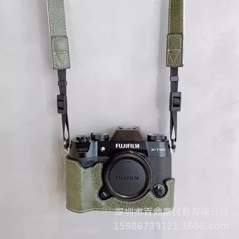 XT50 Leather Half Case Portable Shoulder Camera Bag Green Shoulder Strap 