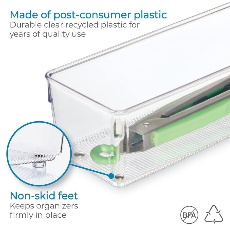 InterDesign iDesign Recycled Plastic Drawer Organizer, Set of 2, The Linus Collection - 4" x 16" x 3", Clear Bins - Image 4