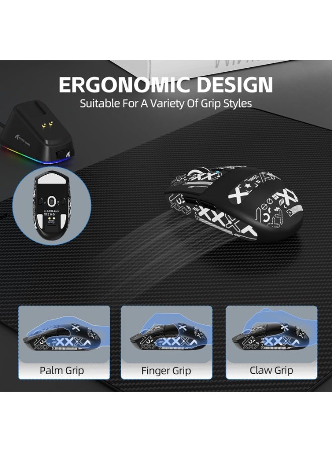 هجوم القرش ماوس ألعاب لاسلكي G3PRO مع قاعدة شحن RGB، 2.4 جيجاهرتز/USB-C سلكي/BT PAW3311 مستشعر بصري، معدل استطلاع 1K قابل للتعديل 25 ألف نقطة في البوصة، بطارية 500 مللي أمبير في الساعة، فأرة خفيفة الوزن للغاية 59 جرام (أسود وشريط لاصق) - Image 3