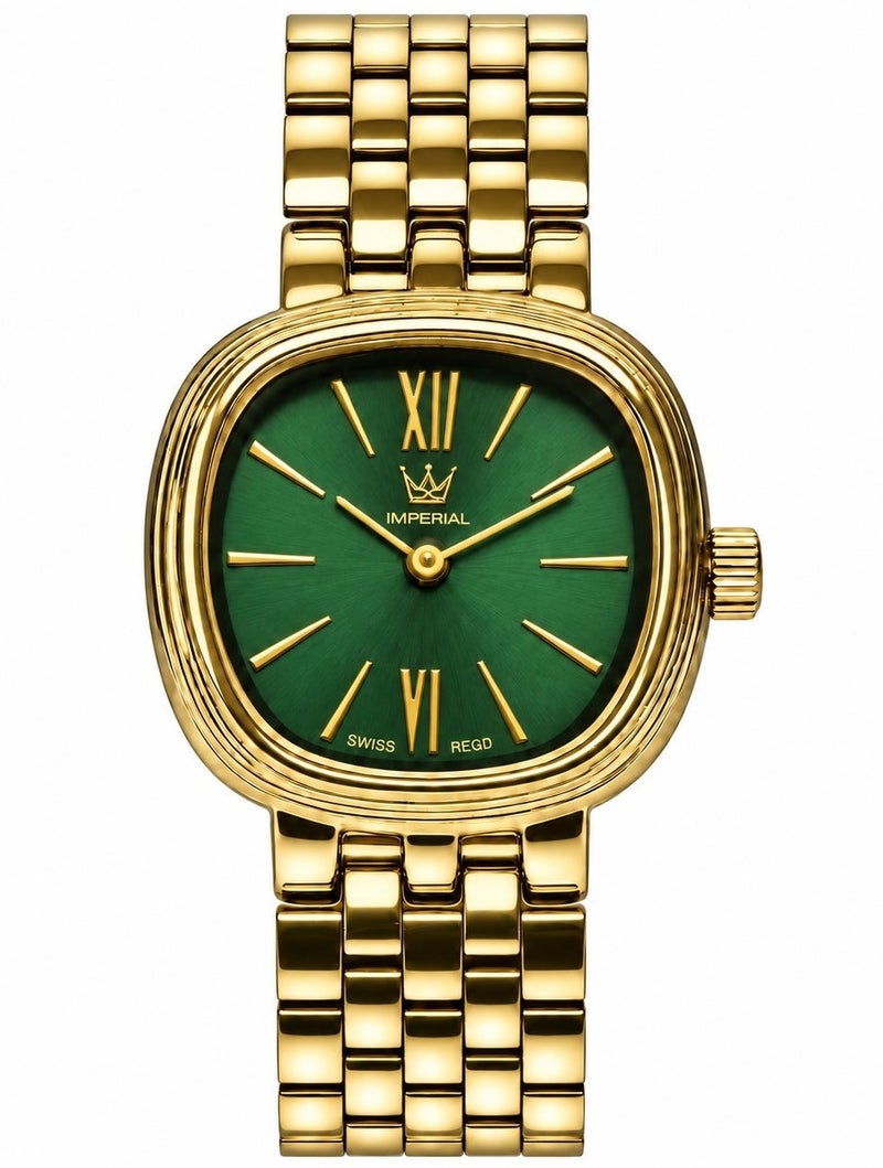 إمبريال IMPERIAL Women's Watch - IP Gold with Green Dial, 23x20mm Rectangular Case, Y120 Quartz (IMP.GZ8691L8870) - Image 1