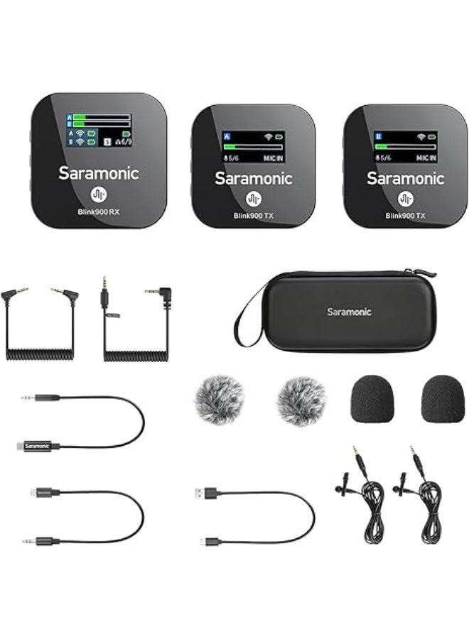 Saramonic Blink900 B2 2.4GHz Dual-Channel Wireless Microphone System Real-time Monitoring for DSLR Cameras, Camcorders, iPhone, Android Smartphones, and Tablets for TikTok YouTube Vlogging Interview - Image 1