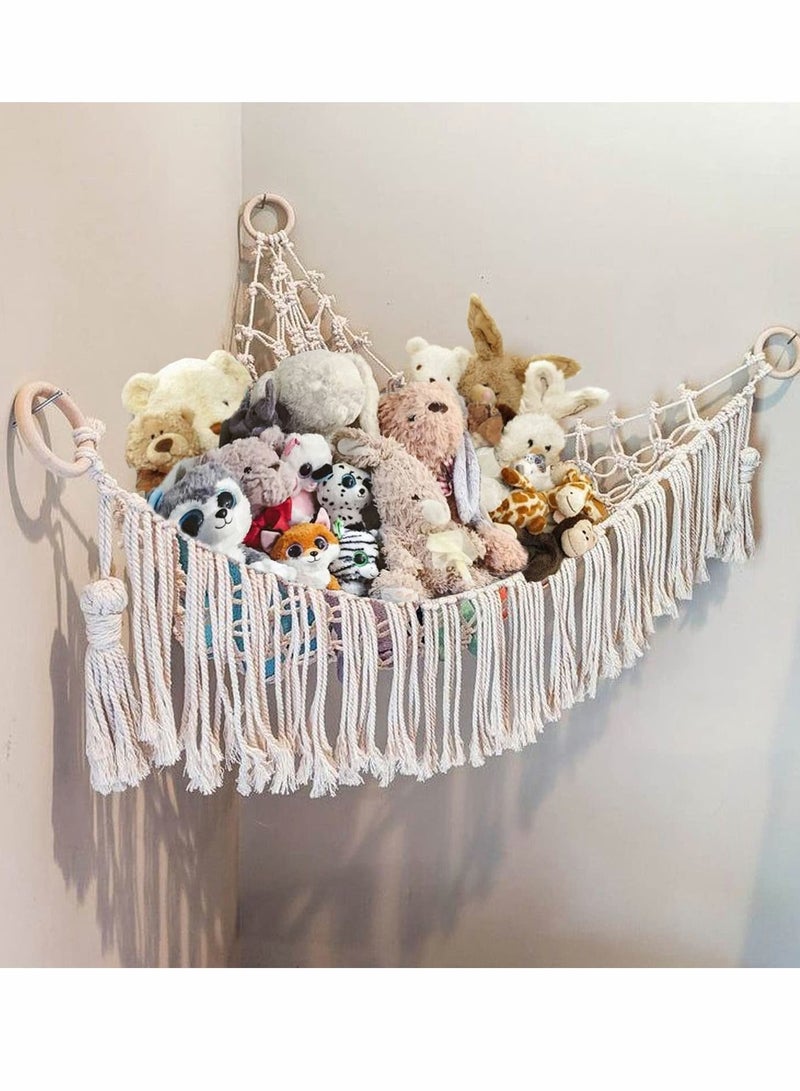 Captaintech Stuffed Animal Toy Hammock Macrame with Light Corner Toy Corner Hammock Organizer Display Holder Net for Hanging Stuff Animals - Image 1
