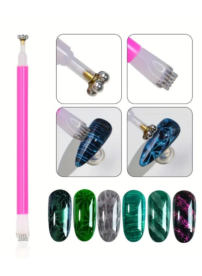 Rozino 12pcs Cat Eye Nail Art Magnet Set with Floral & Lightning Patterns - Includes Dotting Tools, Gradient Brush, and Stencils for Stunning Manicures, Nail Art Supplies  - Image 2