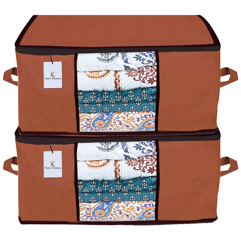 Kuber Industries Rectangular Underbed Storage Organiser Bag Blanket Cover Set of 2 Dark Brown Extra Large SizeCTKTC23921 - Image 1