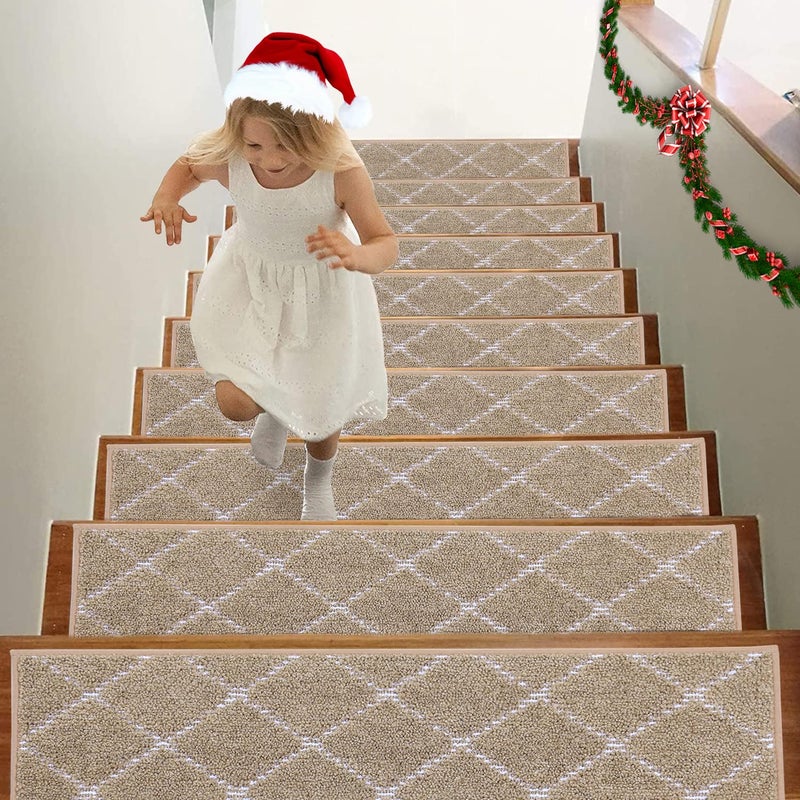 BEQHAUSE Stair Treads 15 Pack Non Slip Stair Runner 28inX9in Machine Washable Stair Mats 100 Polyester Soft Stair Carpet Treads for Wooden Steps