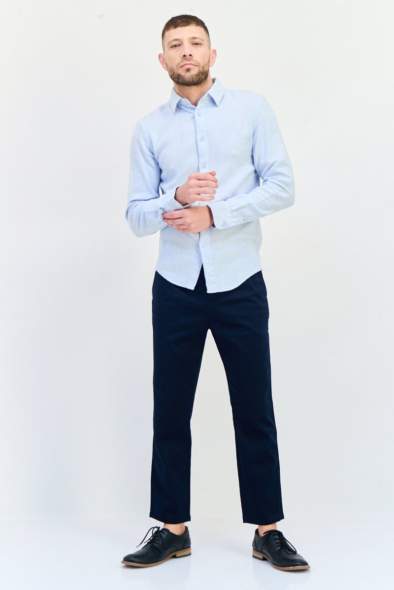 Celio Men Regular Fit Solid Long Sleeves Casual Shirt, Light Blue - Image 4