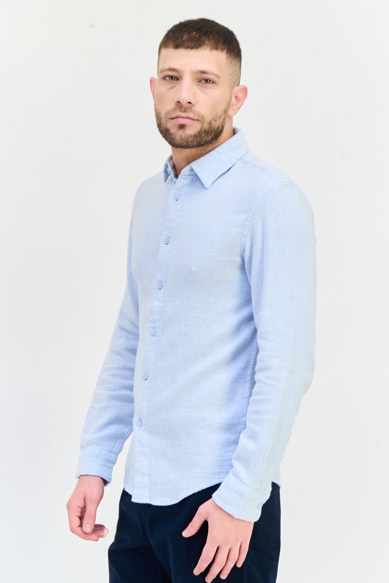 Celio Men Regular Fit Solid Long Sleeves Casual Shirt, Light Blue - Image 2