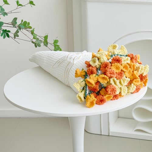 Longhui bedding Crochet Flower Bouquet Throw Blanket Handmade Knitted Blanket with Flowers Cute Romantic Gift for Her Girlfriend Mom Mothers Day Valentine Wedding Anniversary Birthday Orange 60 Inches - Image 1