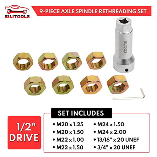 BILITOOLS 10-Piece Axle Spindle Thread Chaser Set, Thread Rethreading Restorer Tool Metric M20 M22 M24 & UNF 13/16”3/4” - Image 3