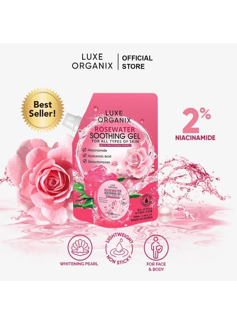 Luxe Organix Rosewater Soothing Gel with Whitening Pearls and Advanced Hydration Complex Designed to Soothe Irritation Boost Glow and Keep Skin Fresh Smooth and Healthy Looking Throughout the Day - Image 4