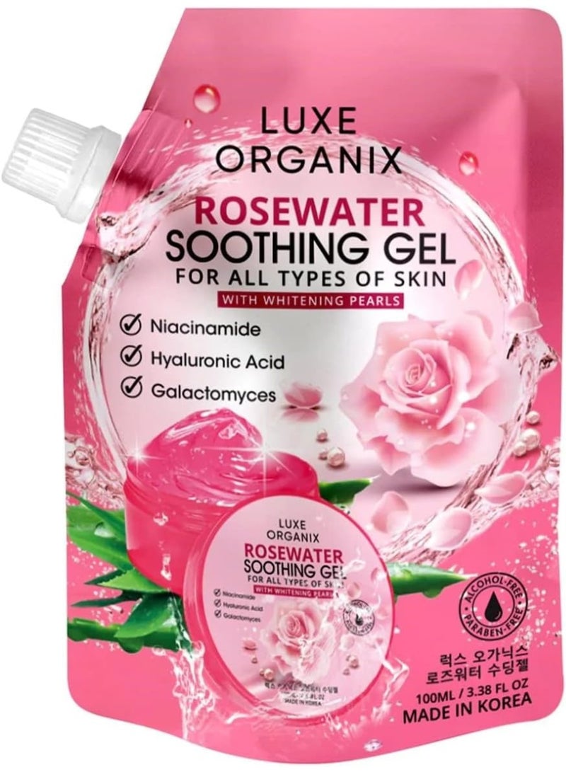 Luxe Organix Rosewater Soothing Gel with Whitening Pearls and Advanced Hydration Complex Designed to Soothe Irritation Boost Glow and Keep Skin Fresh Smooth and Healthy Looking Throughout the Day - Image 2
