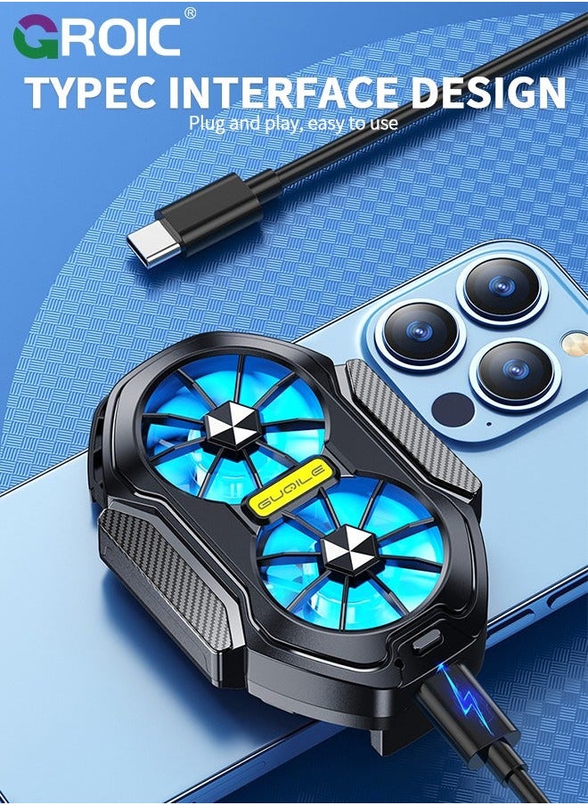 Phone Cooler, Cellphone Radiator with Dual Semi-Conductor Cooling Chip, Mobile Phones a Width of 6 to 8 cm for Tiktok Live Streaming, Outdoor Vlog, Gaming