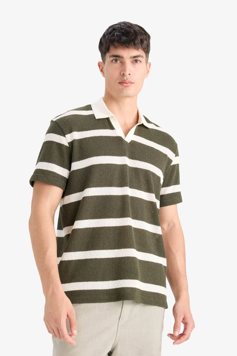 Defacto  Regular Fit Short Sleeve Striped Polo T-Shirt for Men | Best Price UAE