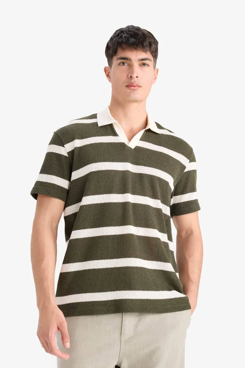 Defacto  Regular Fit Short Sleeve Striped Polo T-Shirt for Men | Best Price UAE