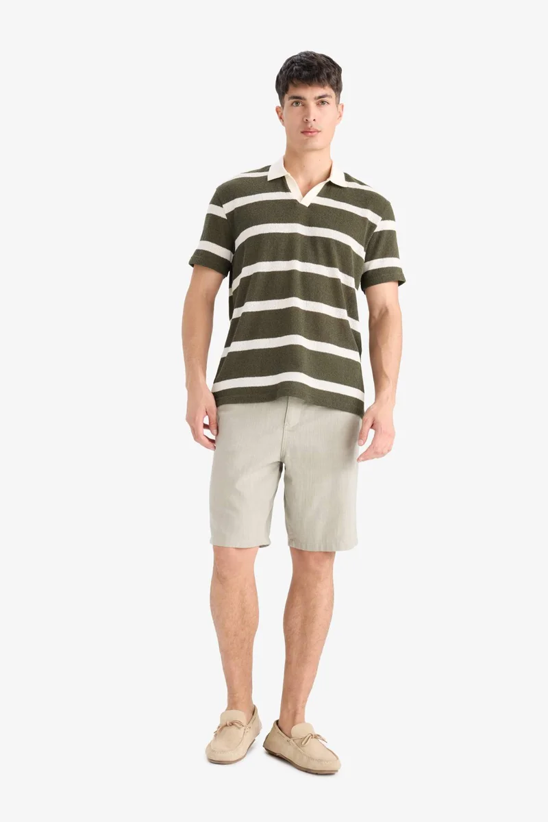 Defacto  Regular Fit Short Sleeve Striped Polo T-Shirt for Men | Best Price UAE