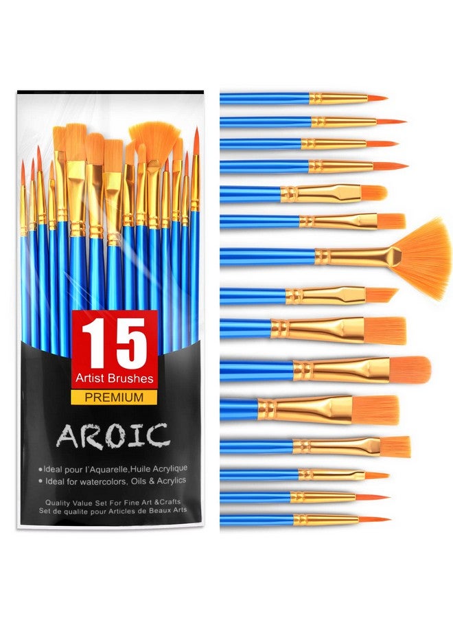 ارويك مجموعة فرش طلاء أكريليك من AROIC، 15 فرشاة طلاء من شعر النايلون لجميع الأغراض، ألوان مائية زيتية، رسم الوجه والجسم والصخور، مجموعات فرش طلاء صغيرة للأطفال والكبار - Image 1