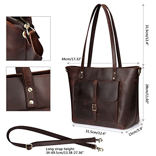 S-ZONE Women Vintage Genuine Leather Tote Bag Large Shoulder Purse Work Handbag - Image 5