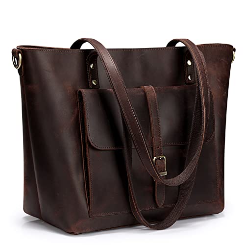 S-ZONE Women Vintage Genuine Leather Tote Bag Large Shoulder Purse Work Handbag - Image 1