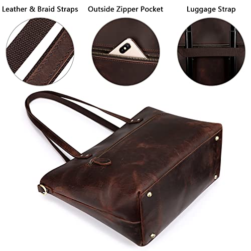 S-ZONE Women Vintage Genuine Leather Tote Bag Large Shoulder Purse Work Handbag - Image 3