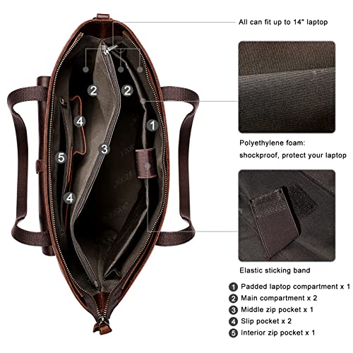 S-ZONE Women Vintage Genuine Leather Tote Bag Large Shoulder Purse Work Handbag - Image 4