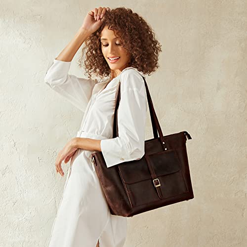 S-ZONE Women Vintage Genuine Leather Tote Bag Large Shoulder Purse Work Handbag - Image 2