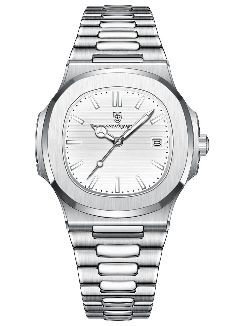 پوداجار ساعة للرجال ساعة من الفولاذ المقاوم للصدأ كوارتز مضيئة مقاومة للماء - Image 1