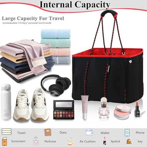 QOGiR Neoprene Multipurpose Beach Bag Tote Bag (BLACK AND RED X-Large) … … - Image 5